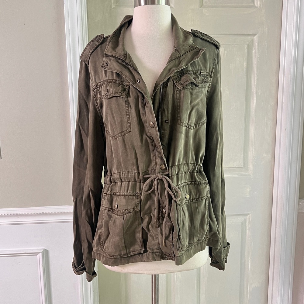 Max Jeans Utility Field Jacket Womens Medium Drawstring Olive Green‎ Military